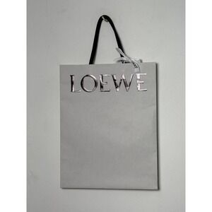 Loewe White Paper Shopping Bag Silver Foil Logo White Ribbon 11.25x14.5in